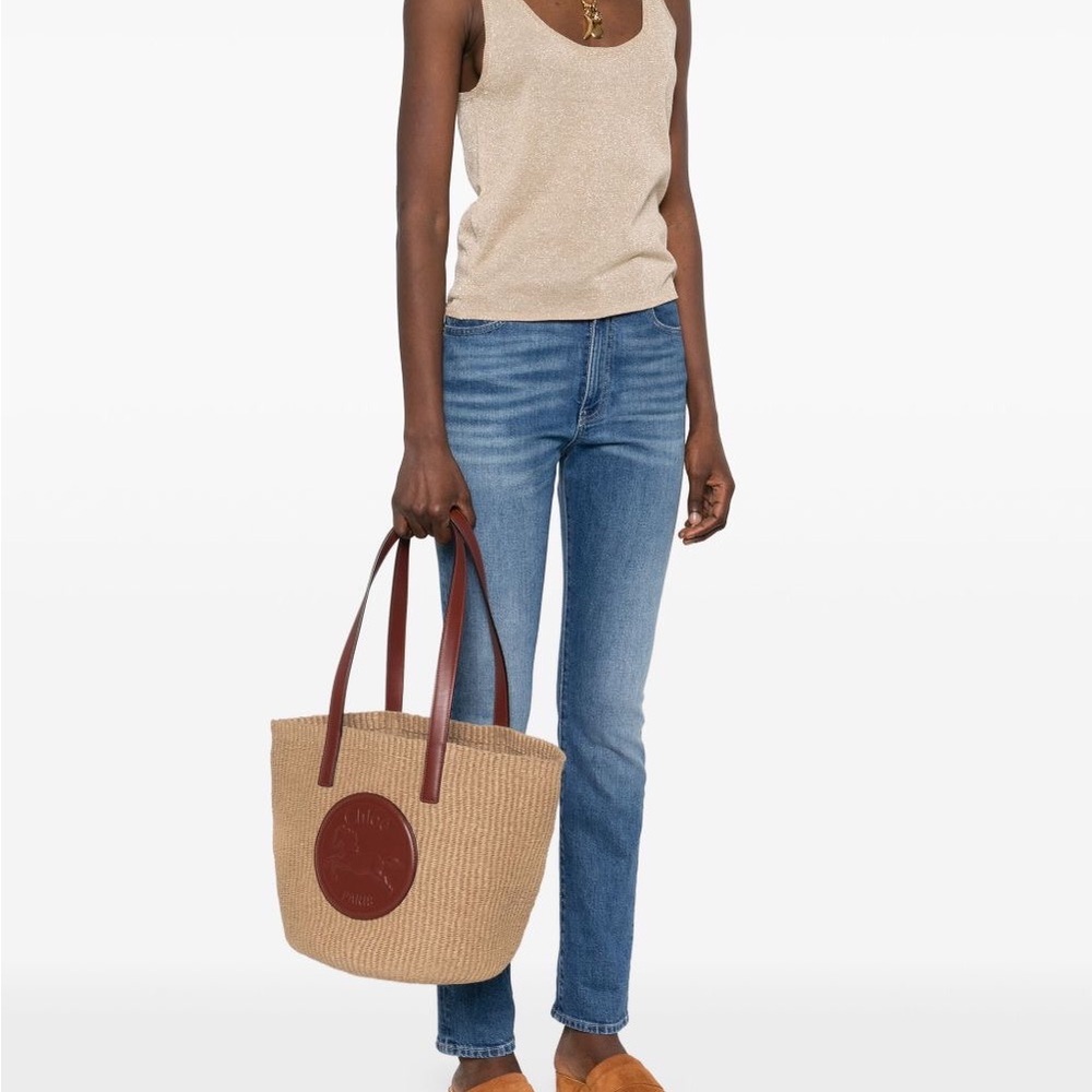 Chloe horse medal raffia straw basket bag - Picture 5 of 16
